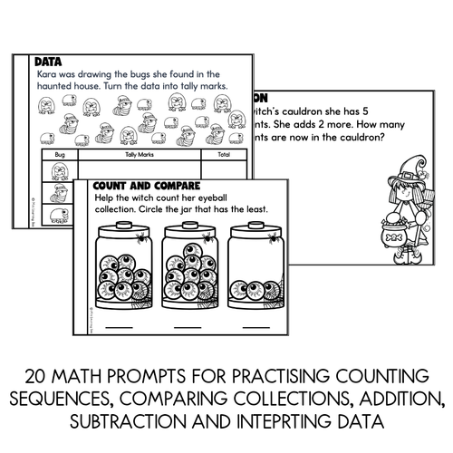 Resource preview 2 for Halloween Math Journals - 20 Prompts for Kindergarten - Year 1