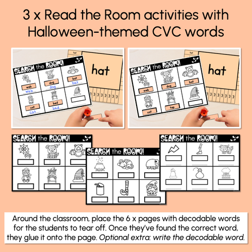 Resource preview 2 for Halloween Scoot - Halloween-Themed Read the Room & Write the Room - CVC Words