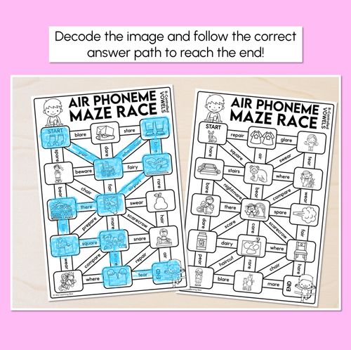 Resource preview 2 for R-Controlled AIR Words Maze Race - R-Controlled Vowel AIR Words Worksheets