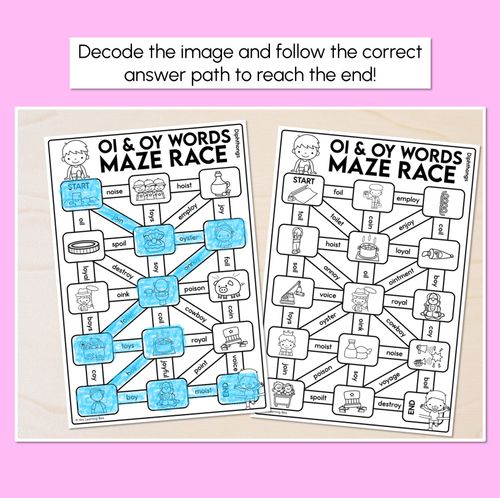 Resource preview 2 for Diphthong OI OY Words Maze Race - Diphthong OI OY Words Worksheets