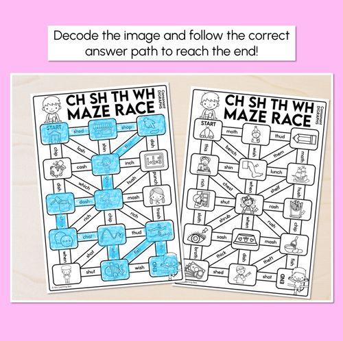 Resource preview 2 for Consonant Digraph CH SH TH WH Words Maze Race - CH SH TH WH Words Worksheets