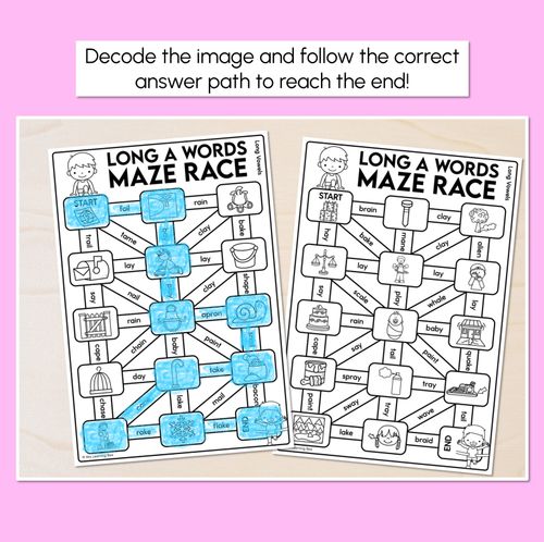 Resource preview 2 for Long Vowel A Words Maze Race - Long Vowel A Words Worksheets