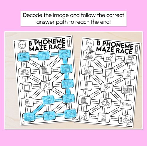 Resource preview 2 for Consonant Phoneme B Words Maze Race - Consonant B Words Worksheets