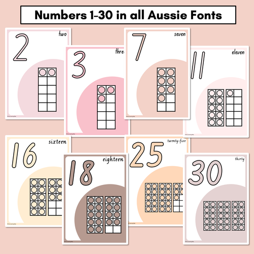 Resource preview 2 for Number Posters with ten frames 1-30 - Neutral Classroom Decor