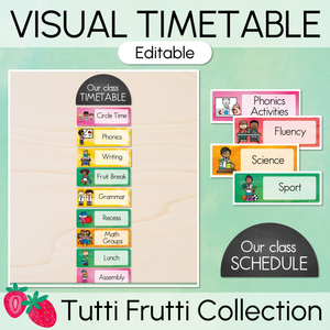 Editable Visual Timetable or Class Schedule - The Tutti Frutti Collection - Colourful Classroom Decor