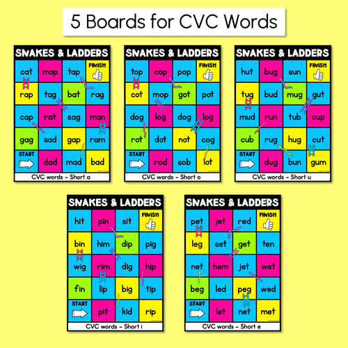 Resource preview 2 for Kindergarten Phonics Game for CVC Words and CVCC CCVC Words - Snakes & Ladders