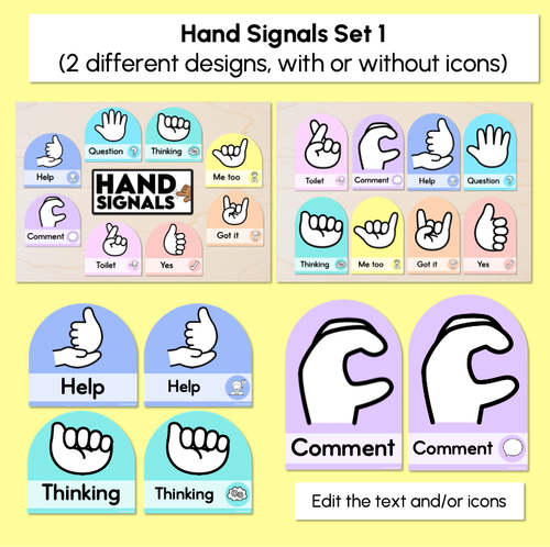 Resource preview 2 for Hand Signals - Editable Rainbow Templates - Instructional Signs
