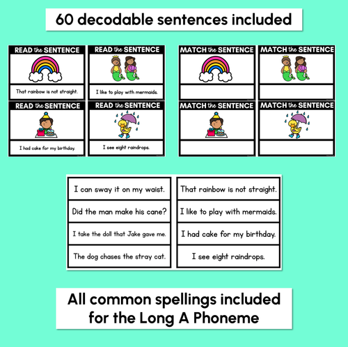 Resource preview 2 for Long Vowel A Decodable Sentences - Read and Match