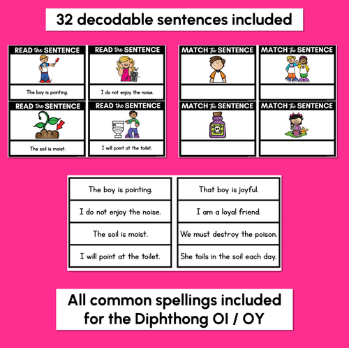 Resource preview 2 for OI Diphthong Decodable Sentences - Read & Match