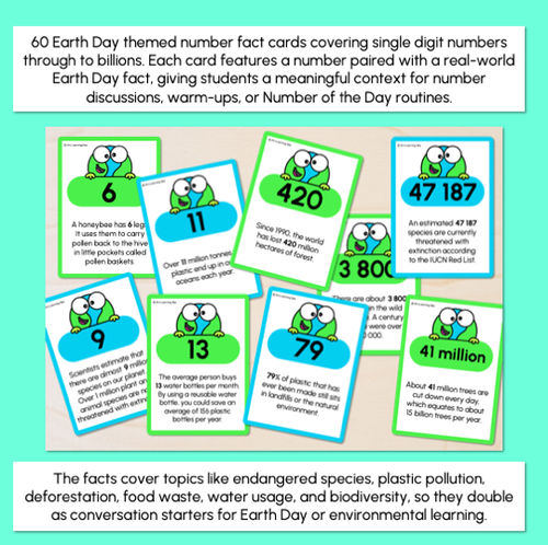 Resource preview 2 for Earth Day Number Facts Cards - Single Digits to Billions