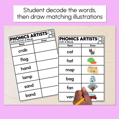 Resource preview 2 for Phonics Artists - CVC CVCC CCVC A Words - Decodable Words Activity