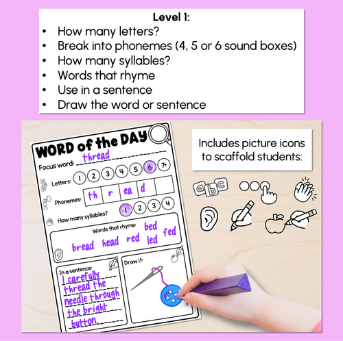 Resource preview 2 for Word of the Day - Differentiated Printable Templates - Phonics, Morphology & Vocabulary