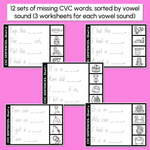 Resource preview 2 for CVC WORD SENTENCES WORKSHEETS - Trace the Sentence with missing CVC words