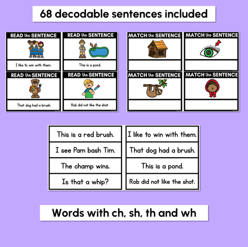 Resource preview 2 for CH SH TH WH Decodable Sentences - Read and Match