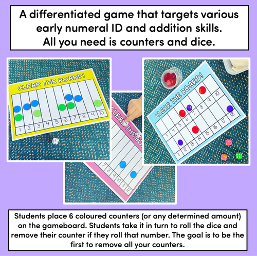 Resource preview 4 for Differentiated Number & Addition Games for K - 2 - Clear the Board