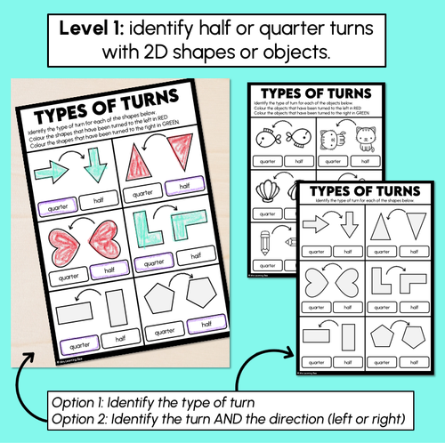 Resource preview 2 for Types of Turns - Half, Quarter and Full Turn Printables