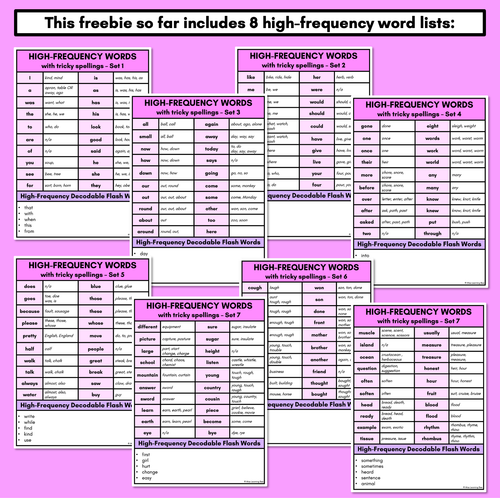 Resource preview 4 for HIGH FREQUENCY HEART WORD LISTS FREEBIE