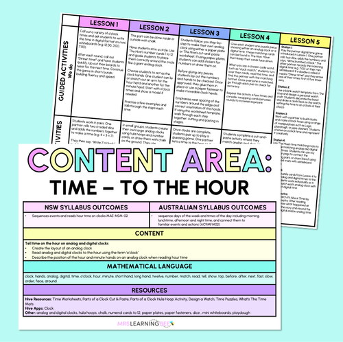 Resource preview 6 for Time to the Hour (O'Clock) - Kindergarten/Foundation of Work