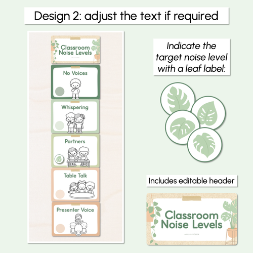 Resource preview 3 for Editable Classroom Noise Levels Poster - The Greenhouse Collection - Natural Classroom Decor
