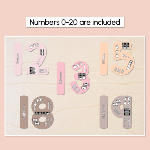 Resource preview 3 for Numbers 0-20 Display with ten frames, base ten blocks, tallies & fingers - Neutral Classroom Decor