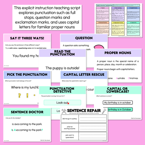 Resource preview 3 for Punctuation: Capitals, Full Stops, Question Marks, Exclamation Marks - Explicit Instruction Teaching Script - Year 1 & 2 Punctuation