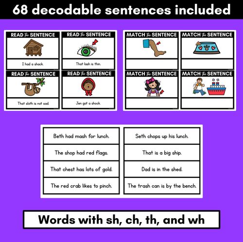Resource preview 3 for CH SH TH WH Decodable Sentences - Read and Match