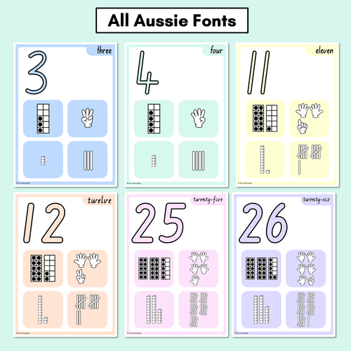 Resource preview 3 for PASTEL CLASSROOM DECOR - Number Posters 1-30 with ten frames, base ten blocks, tallies & fingers