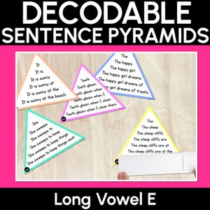 LONG VOWEL E WORDS - Decodable Sentences Pyramids - Phonics Fluency