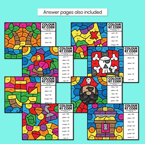 Resource preview 3 for Colour by Code - Mixed Multiplication Facts x2 - x12 - Pirate Theme