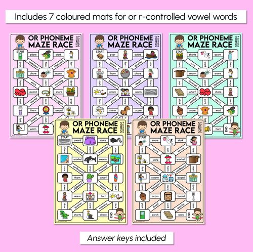 Resource preview 3 for R-Controlled OR Words (American) Maze Race - R-Controlled Vowel OR Words Mats