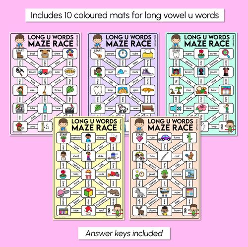 Resource preview 3 for Long Vowel U Words Maze Race - Long Vowel U Words Mats