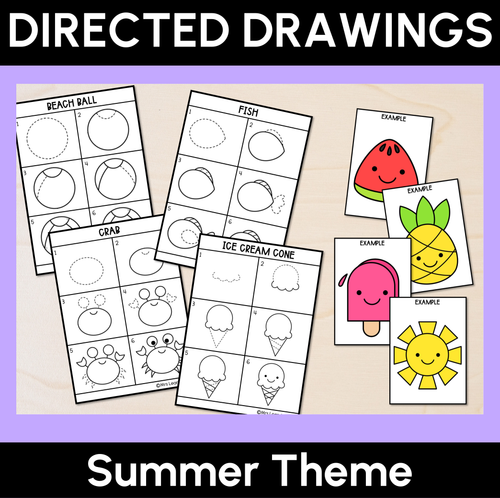 Resource preview 1 for Summer Themed - Directed Drawing Templates