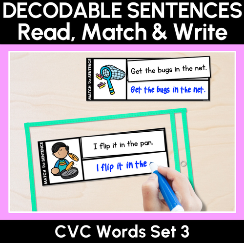 Resource preview 1 for CVC Word Decodable Sentences - Read, Match & Write Set 3 - CVC Words