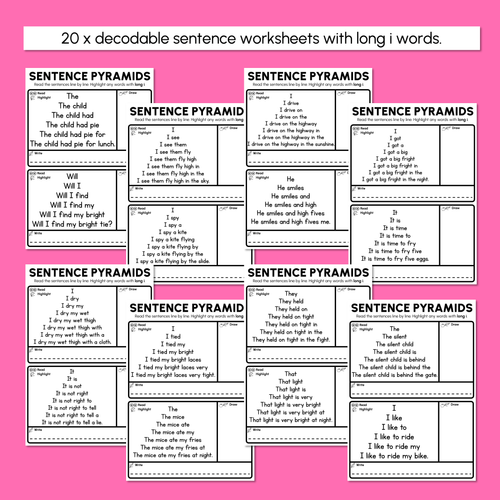 Resource preview 3 for Decodable Sentence Pyramid Worksheets - Long Vowel I