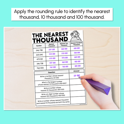 Resource preview 2 for Finding the Nearest Thousands (Thousands, 10 Thousands, 100 Thousands) - Worksheets