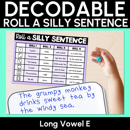 Resource preview 1 for Decodable Sentences with Long Vowel E Words - Roll a Silly Sentence Phonics