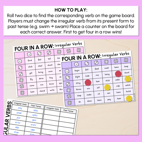 Resource preview 2 for Irregular Verbs - Four in a Row Game