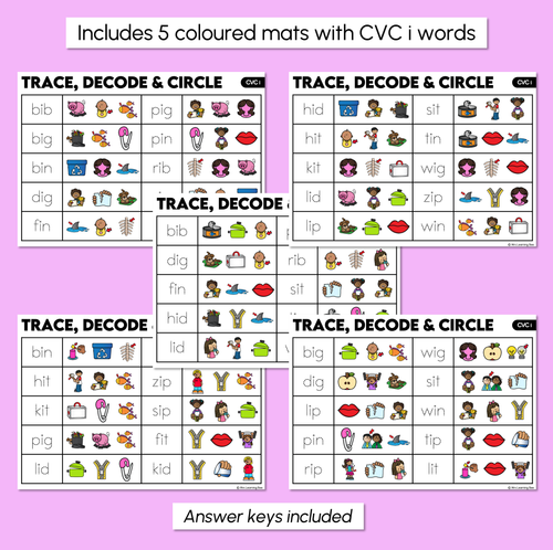Resource preview 3 for Trace, Decode & Circle - CVC I Words - Decodable Word Mats