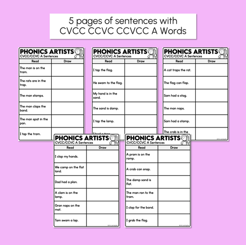 Resource preview 4 for Phonics Artists - CVC CVCC CCVC A Words - Decodable Sentences Activity