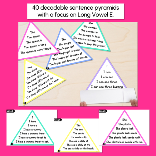 Resource preview 2 for LONG VOWEL E WORDS - Decodable Sentences Pyramids - Phonics Fluency