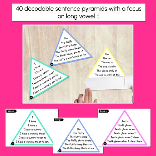 Resource preview 2 for LONG VOWEL E WORDS - Decodable Sentences Pyramids - Phonics Fluency