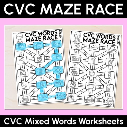 Resource preview 1 for CVC Words Maze Race - Mixed CVC Words Worksheets