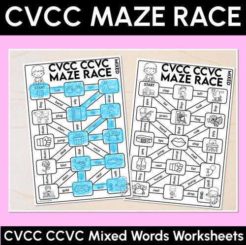 Resource preview 1 for CVCC Words Maze Race - MIXED CVCC CCVC Words Worksheets