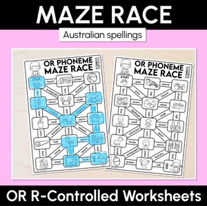 R-Controlled OR Words (Australian) Maze Race - R-Controlled Vowel OR Words Worksheets