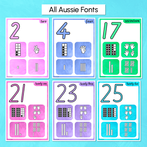 Resource preview 3 for Number Posters 1-30 with ten frames, base ten blocks, tallies & fingers - The Kutopia Collection