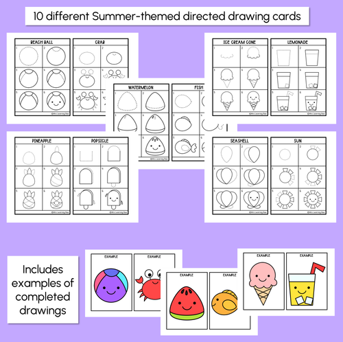 Resource preview 2 for Summer Themed - Directed Drawing Templates