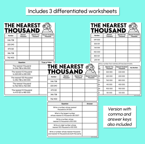 Resource preview 3 for Finding the Nearest Thousands (Thousands, 10 Thousands, 100 Thousands) - Worksheets