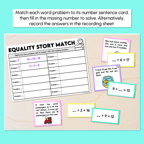 Resource preview 2 for Equality Word Problems - Story Match Task Cards