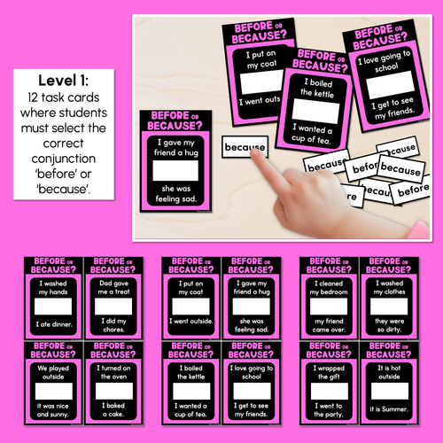 Resource preview 2 for BEFORE or BECAUSE - Conjunction Task Cards - VCOP aligned