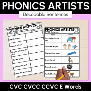 Phonics Artists - CVC CVCC CCVC E Words - Decodable Sentences Activity